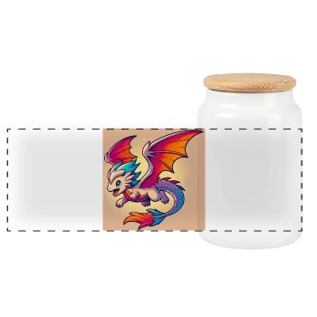 Drache - Panorama Keksdose mit Holzdeckel - Weiß - Vorne