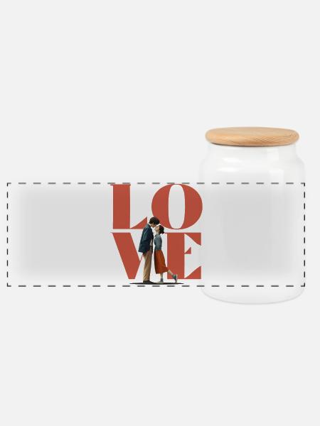 Love couple - Panorama Keksdose mit Holzdeckel - Weiß