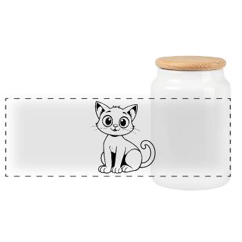 Minimalistic Cat - Panorama Keksdose mit Holzdeckel - Weiß - Vorne
