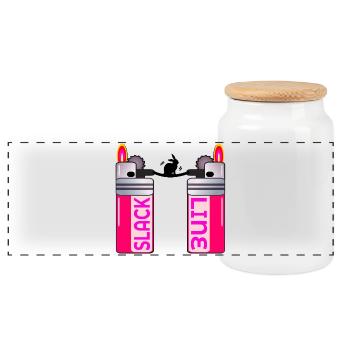 RABBIT SLACKLINING LIGHTER - Panoramic Cookie Jar with Wooden Lid - white - Front