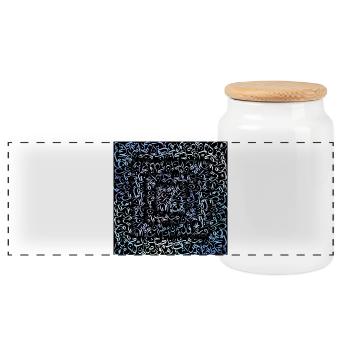 Arabic Calligraphy square blue  - Panoramic Cookie Jar with Wooden Lid - white - Front