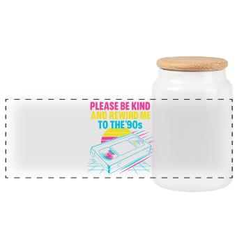 Retro 90s Cassette Tape and Sunset Design - Panoramic Cookie Jar with Wooden Lid - white - Front