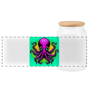 Octopus - Panoramic Cookie Jar with Wooden Lid - white - Front