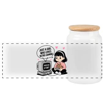 Just a Girl who loves Retro Gaming - Panorama Keksdose mit Holzdeckel - Weiß - Vorne