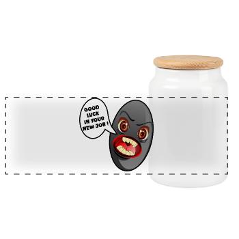 BLACK OLIVE GOOD LUCK NEW JOB - Panoramic Cookie Jar with Wooden Lid - white - Front