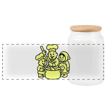 Three Cute Chefs - Panoramic Cookie Jar with Wooden Lid - white - Front