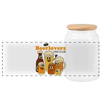 Beer Lover Caricature Design - Panoramic Cookie Jar with Wooden Lid - white - Front