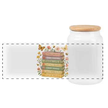 Nature and Book Lovers Floral Book Stack - Panoramic Cookie Jar with Wooden Lid - white - Front