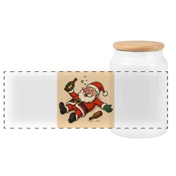 Humorvoller Weihnachtsmann mit Flaschentrinken - Panorama Keksdose mit Holzdeckel - Weiß - Vorne