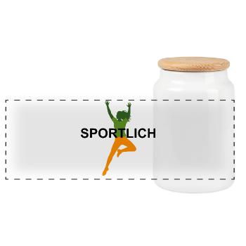 Lebendige sportliche Frau Illustration - Panorama Keksdose mit Holzdeckel - Weiß - Vorne