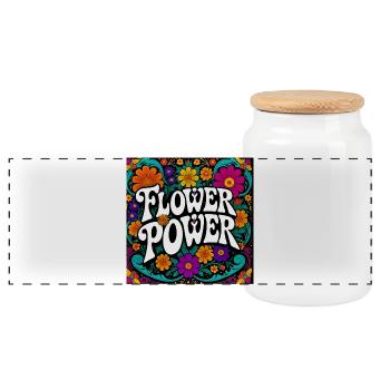Florales Power-Design - Panorama Keksdose mit Holzdeckel - Weiß - Vorne