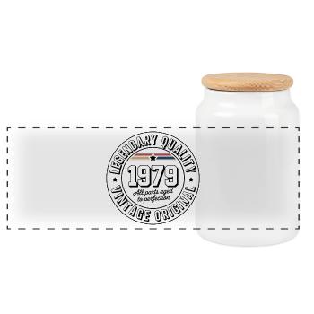 Vintage 1979 Qualitätslabel - Panorama Keksdose mit Holzdeckel - Weiß - Vorne