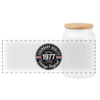 Rétro 1977 Vintage Emblème - Boîte à biscuits avec couvercle en bois - blanc - Devant