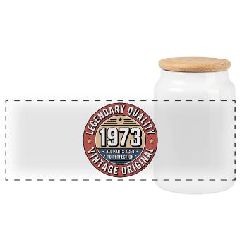 Vintage Jahrgang 1973 Logo - Boîte à biscuits avec couvercle en bois - blanc - Devant