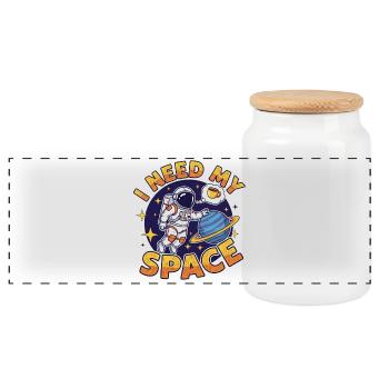 Space friendship with coffee dream - Panoramic Cookie Jar with Wooden Lid - white - Front