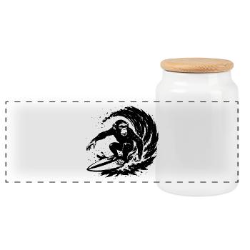 Surf Monkey - Panoramic Cookie Jar with Wooden Lid - white - Front