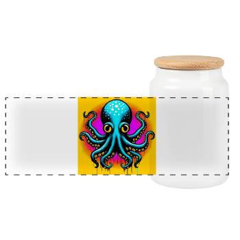 Octopus - Panoramic Cookie Jar with Wooden Lid - white - Front