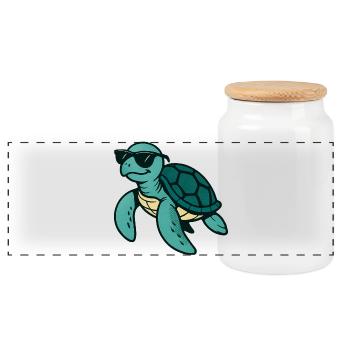 Coole Schildkröte mit Sonnenbrille - Panorama Keksdose mit Holzdeckel - Weiß - Vorne