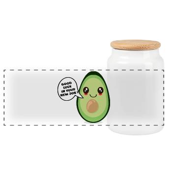 GOOD LUCK NEW JOB AVOCADO - Panoramic Cookie Jar with Wooden Lid - white - Front