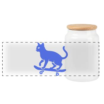 Cool Cat Skateboarder Silhouette Minimalist - Panoramic Cookie Jar with Wooden Lid - white - Front