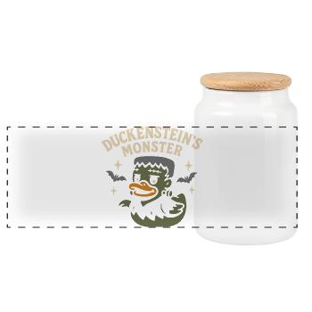 Motif de canard en caoutchouc « Duckenstein’s Monster » avec dicton - Boîte à biscuits avec couvercle en bois - blanc - Devant