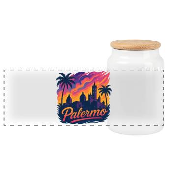Palermo Stadt Italien Sizilien Silhouette Geschenk - Panorama Keksdose mit Holzdeckel - Weiß - Vorne