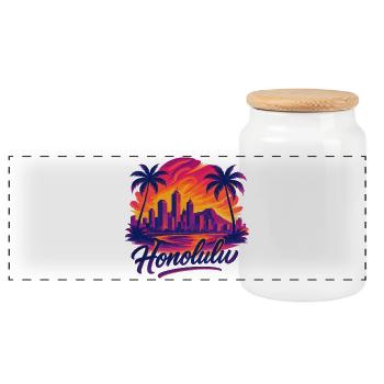 Honolulu Waikiki Hauptstadt Hawaii Aloha Geschenk - Panorama Keksdose mit Holzdeckel - Weiß - Vorne
