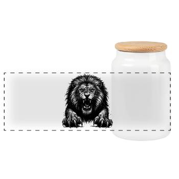 Lion Noir Tête de Fantaisie - Boîte à biscuits avec couvercle en bois - blanc - Devant