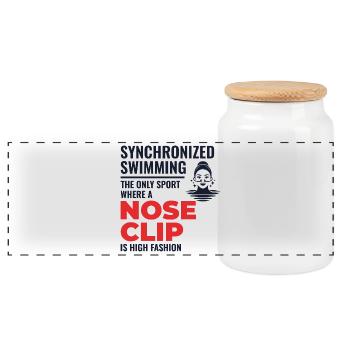 Zitat zum Synchronschwimmen mit Nasenklammer - Panorama Keksdose mit Holzdeckel - Weiß - Vorne