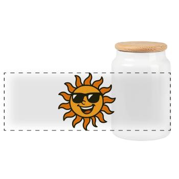 Soleil avec lunettes de soleil noires - Boîte à biscuits avec couvercle en bois - blanc - Devant