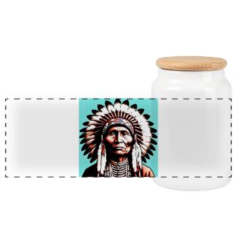 Amerikanisch, Indianer, Amerikaner - Panorama Keksdose mit Holzdeckel - Weiß - Vorne
