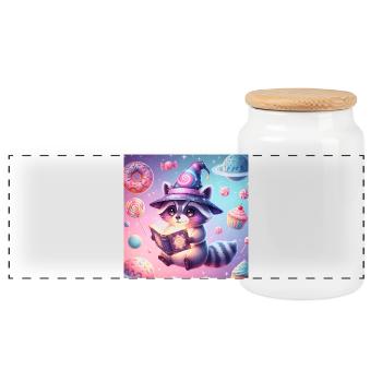 Raton laveur mystique fantaisiste au pays des bonbons - Boîte à biscuits avec couvercle en bois - blanc - Devant