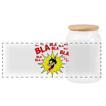 Animated Expression of a Cat T-Shirt - Panoramic Cookie Jar with Wooden Lid - white - Front