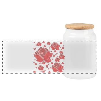 Pastellfarbene ausgefallene Rosen - Panorama Keksdose mit Holzdeckel - Weiß - Vorne