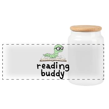 Ami de lecture Mignon rat de bibliothèque avec un livre - Boîte à biscuits avec couvercle en bois - blanc - Devant