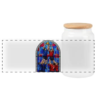 Stained Glass Rugby Lineout - Panoramic Cookie Jar with Wooden Lid - white - Front