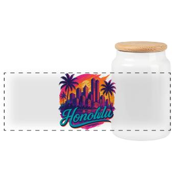 Honolulu Waikiki Hauptstadt Hawaii Aloha Geschenk - Panorama Keksdose mit Holzdeckel - Weiß - Vorne