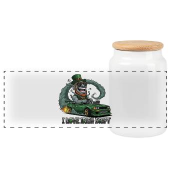 St. Patrick's Day Stunt Drifting Design - Panoramic Cookie Jar with Wooden Lid - white - Front