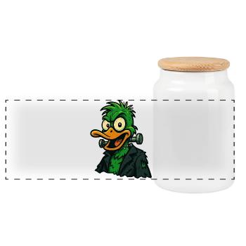 Frankenquack – Crazy Halloween Duck - Panoramic Cookie Jar with Wooden Lid - white - Front