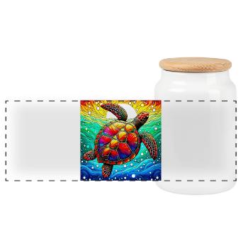 turtle - Panoramic Cookie Jar with Wooden Lid - white - Front