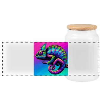 chameleon - Panoramic Cookie Jar with Wooden Lid - white - Front