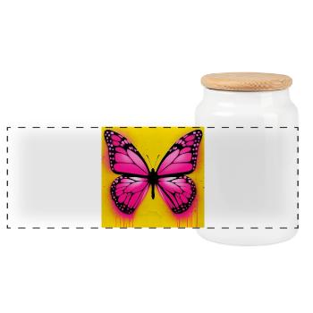 butterfly - Panoramic Cookie Jar with Wooden Lid - white - Front