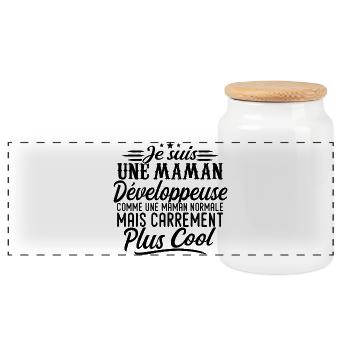 Maman Développeuse: normale, mais en plus badass - Boîte à biscuits avec couvercle en bois - blanc - Devant