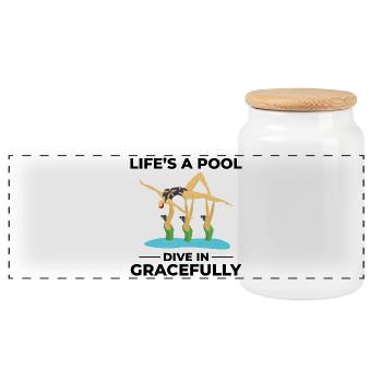 La vie est un plongeon dans la piscine avec grâce de l’humour - Boîte à biscuits avec couvercle en bois - blanc - Devant