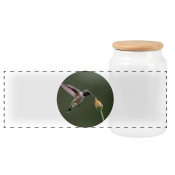 Hummingbird and Blossom Nature Illustration - Panoramic Cookie Jar with Wooden Lid - white - Front