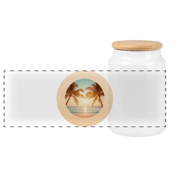 Sonnenuntergang am Palmenstrand - Panorama Keksdose mit Holzdeckel - Weiß - Vorne