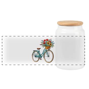 Bicycle - Panoramic Cookie Jar with Wooden Lid - white - Front