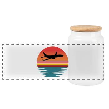 Travel Lover T-Shirt with Airplane - Panoramic Cookie Jar with Wooden Lid - white - Front