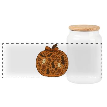 Citrouille d’Halloween avec motif de sorcière et de fantôme - Boîte à biscuits avec couvercle en bois - blanc - Devant