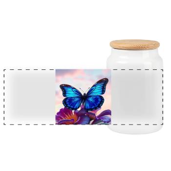 Butterfly - Panoramic Cookie Jar with Wooden Lid - white - Front